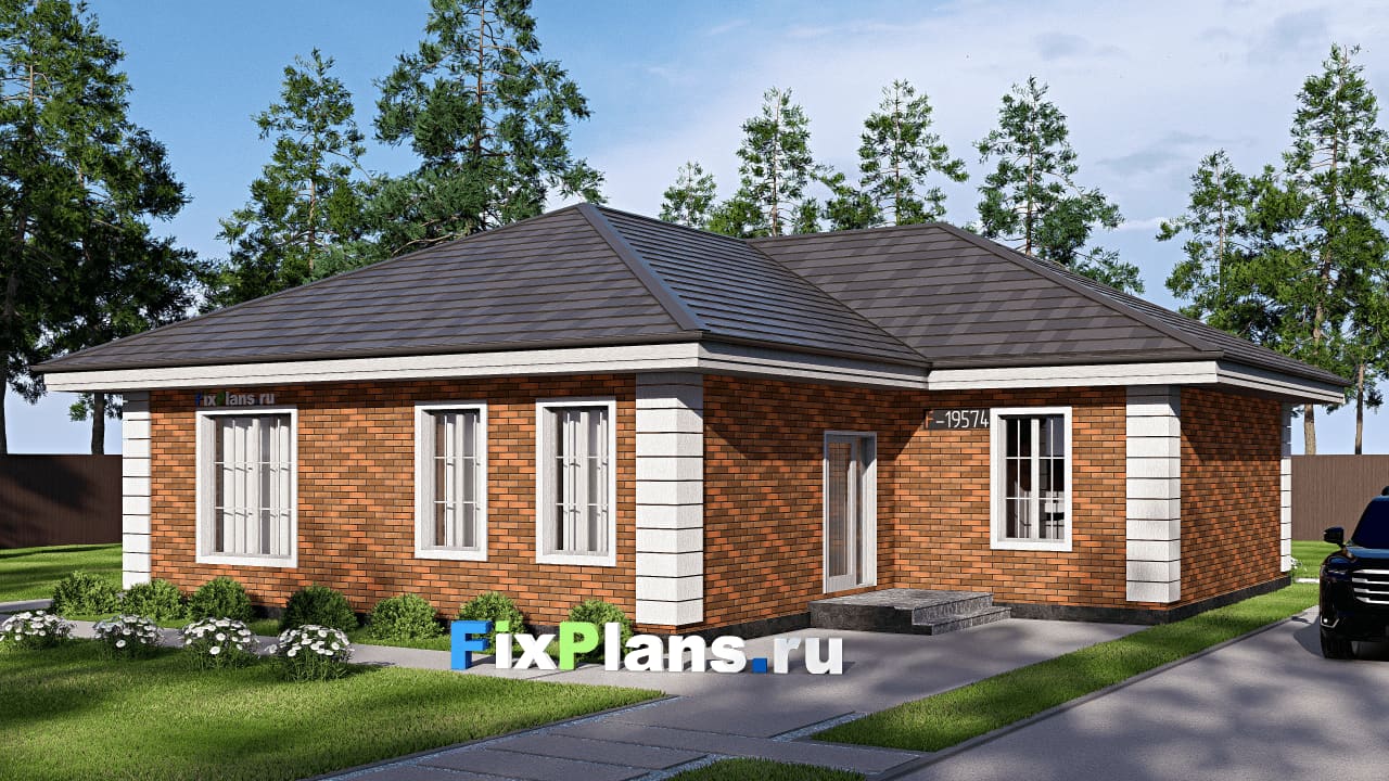 Одноэтажный дом F-19574 — фасад