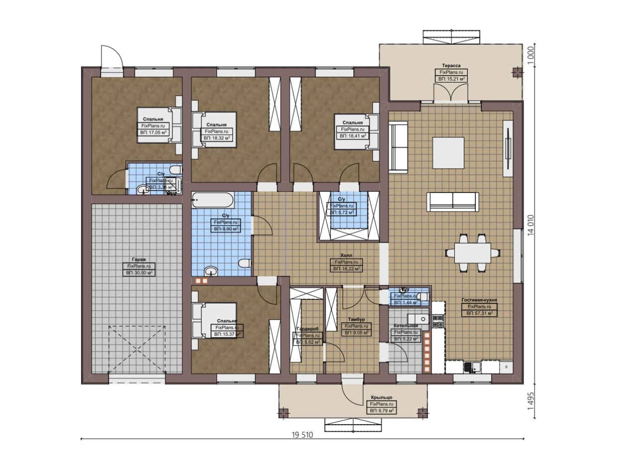 Планировка Одноэтажный дом F - 2933