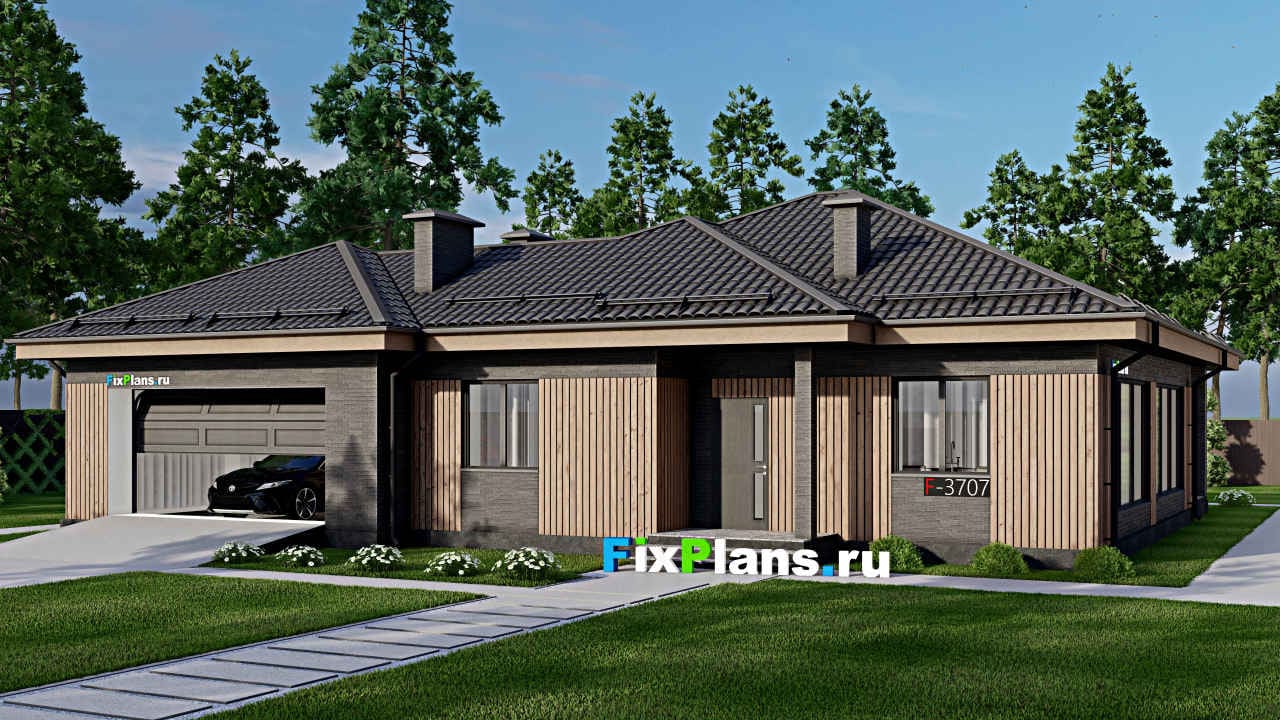 Одноэтажный дом F-3707 — фасад